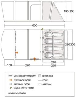 Vango Aether Air 450XL Opblaasbare Tent - 4 Persoons -Camping Kortings Winkel 1900 1514 aether air 450xl floorplan 01