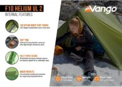 Vango F10 Helium UL 2 Ultralichte Trekking Tunneltent - 1/2 Persoons - Groen -Camping Kortings Winkel 1900 1783 f10 helium ul 2 5