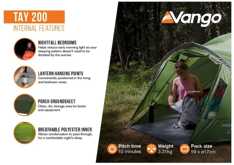 Vango Tay 200 koepeltent - 2 persoons - Groen Vango Tay 200 Koepeltent - 2 Persoons - Groen -Camping Kortings Winkel 1900 1783 tay 200 3