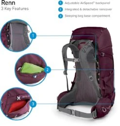 Osprey Renn Backpack - 50 Liter - Paars -Camping Kortings Winkel osprey renn features 1